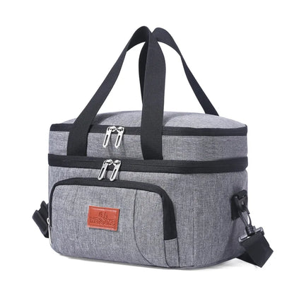 Double Layer Insulated Lunch Bag with Shoulder Strap – Large Capacity Picnic & Travel Tote